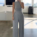 Color-Women Simple Comfortable Sleeveless Half Turtleneck Fitted Waist Jumpsuit-Fancey Boutique