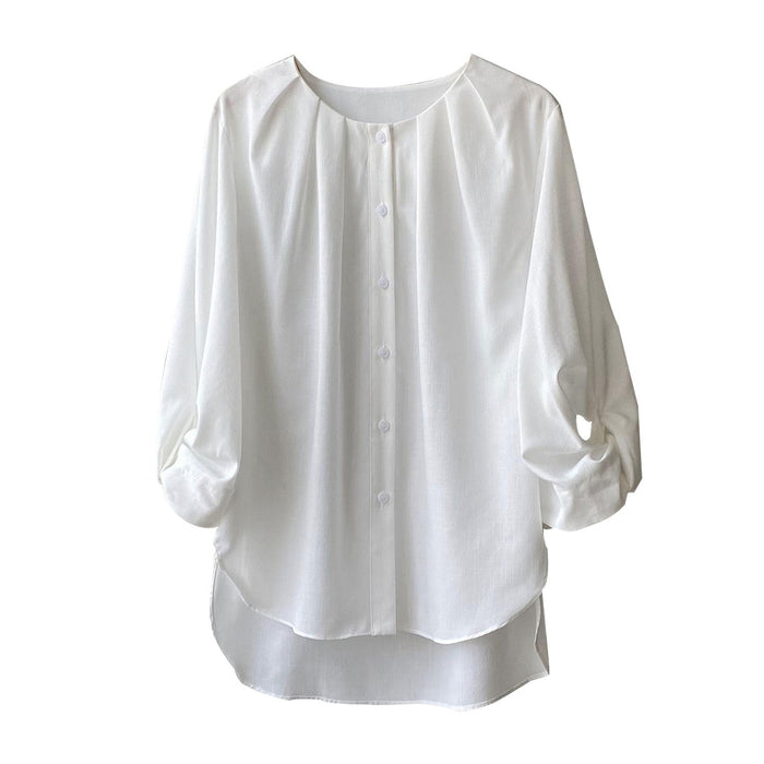 Color-White Shirt Women Autumn Korean Simple Loose Design Lantern Sleeve Shirt-Fancey Boutique
