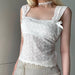 Color-Pure Sweet Off Neck Lace Bow Stitching Slim Fit Girlish Solid Color Jacquard Short Vest-Fancey Boutique