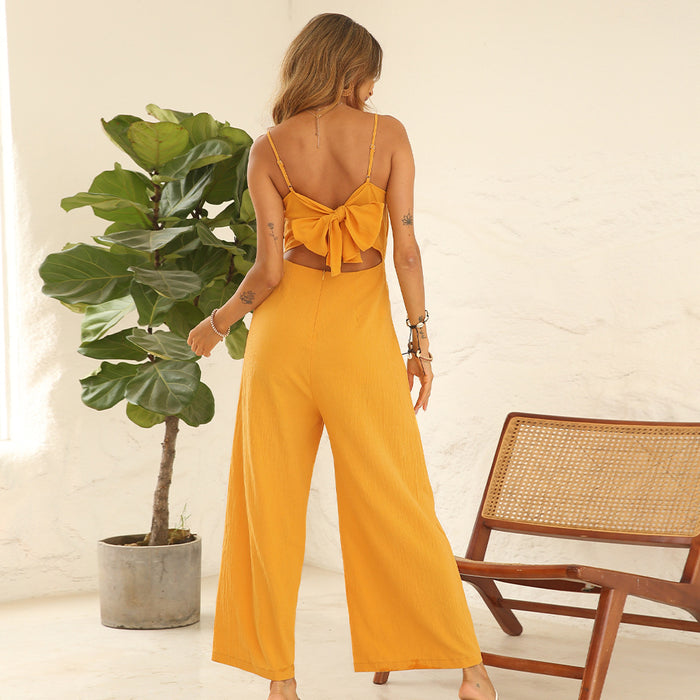 Color-Women Clothing Summer Tube Top Solid Color Strap Casual Wide Leg Loose Jumpsuit Trousers for Women-Fancey Boutique