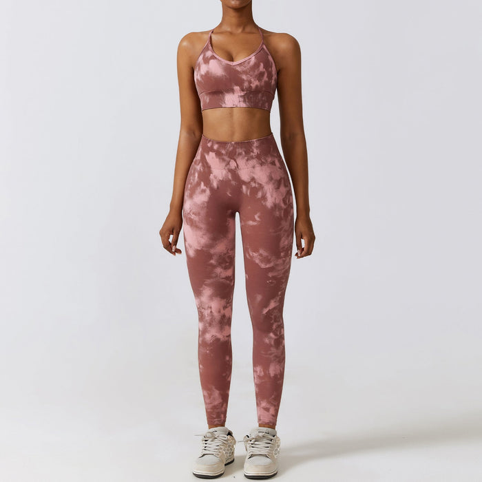 Color-Wine Red Bra Trousers-Camouflage Printing Seamless Yoga Suit Quick Drying High Waist Running Fitness Tight Sports Suit-Fancey Boutique
