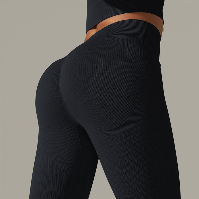 Color-Trousers-Pure Black-Seamless Knitted Peach Hip Raise Solid Color Tight High Waist Yoga Pants Sports Running Fitness Pants Women-Fancey Boutique