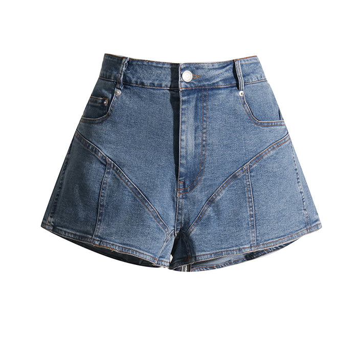 Color-Summer Sheath Denim Shorts Korean Retro Women High Waist All Matching Straight Contrast Color Shorts Sexy-Fancey Boutique