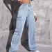 Color-Light Blue-Wind Women Workwear Bellows Pocket Multi Bag Denim Straight Leg Trousers-Fancey Boutique