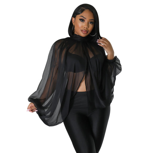 Color-Black-Summer Women Clothing Sexy Mesh See-through Lace up Cutout Women Sun Protection Clothing-Fancey Boutique