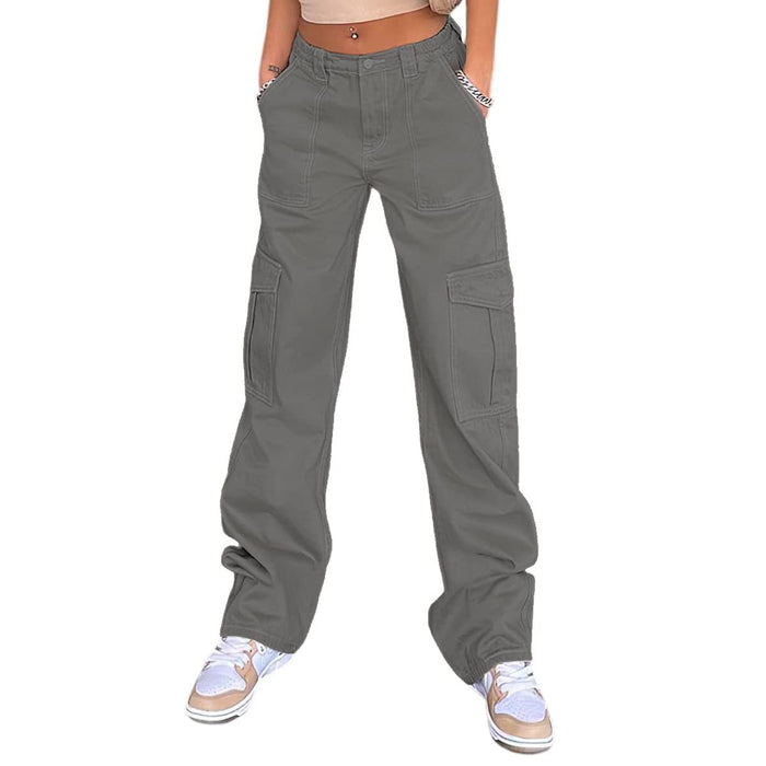 Color-Slim High Waist Multi Pocket Cargo Pants Women-Fancey Boutique