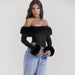 Color-Autumn Winter Sexy Wear Fur Collar off Shoulder Boning Corset Long Sleeve Short Slim Top Women Clothing-Fancey Boutique