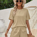 Color-Summer Women Clothing Casual Loose round Neck Solid Color Short Sleeve Top Shorts Set-Fancey Boutique