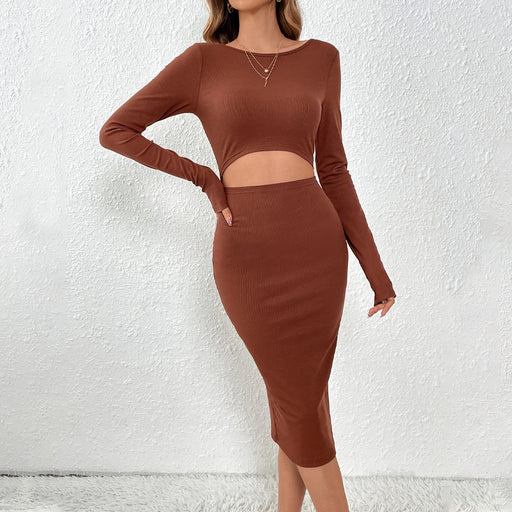 Color-Knitted Sexy Design Waist Hollow Out Cutout Thin Sheath Dress-Fancey Boutique