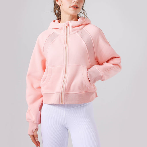 Color-Pink-Autumn Winter Yoga Wear Hooded Sweater Thick Loose Casual Full Zipper Sports Jacket Women Workout Clothes-Fancey Boutique