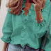 Color-Green-Spring Summer Long Sleeve Ruffle Blouse Women Shirt-Fancey Boutique