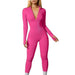 Color-Women Sports Jumpsuit Workout Ribbed Long Sleeve Zipper Casual Jumpsuit Trousers Tight-Fancey Boutique