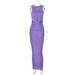 Color-Purple-Women Clothing Summer Solid Color Hollow Out Cutout Slim round Neck Sleeveless Dress-Fancey Boutique