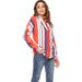Color-Women Clothing Color Stripes V Neck Long Sleeve Shirt All Matching Shirt-Fancey Boutique