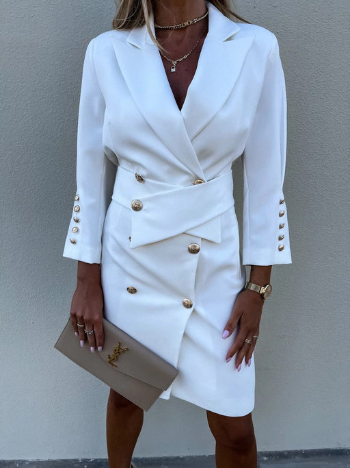 Color-White-Suit Collar Slim Slimming Double Row Button-Fancey Boutique