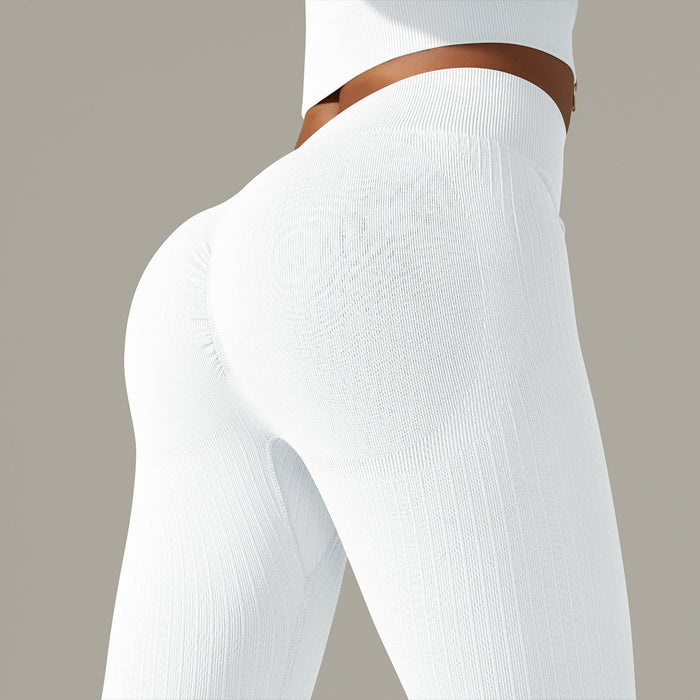 Color-Trousers-Milky White-Seamless Knitted Peach Hip Raise Solid Color Tight High Waist Yoga Pants Sports Running Fitness Pants Women-Fancey Boutique