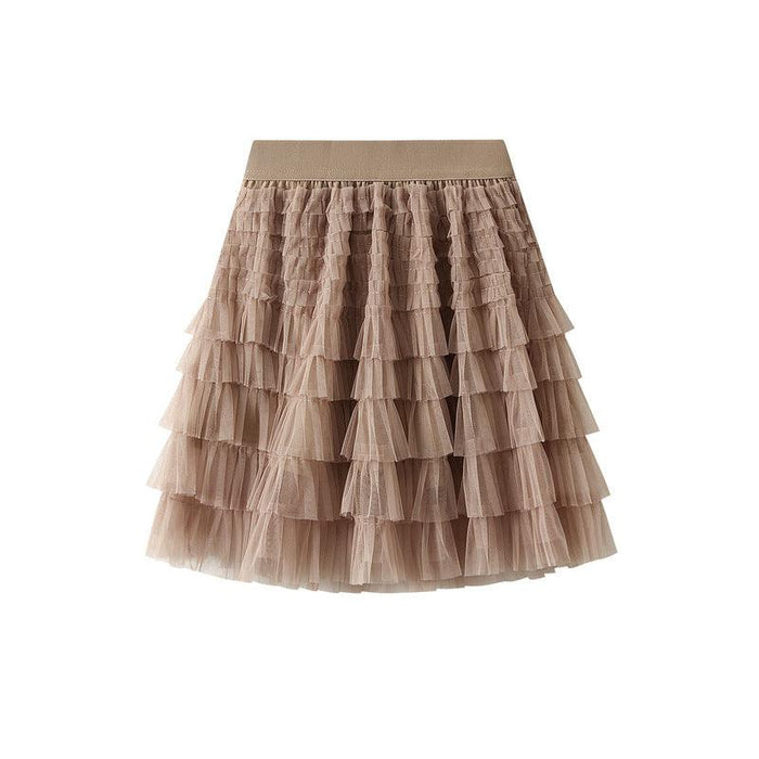 Color-Mesh Skirt Women Summer Spring Autumn Clothing A line Tiered Dress Short Skirt-Fancey Boutique