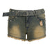 Color-Retro Low Waist Denim Shorts Punk Sexy Personality Rivets Belt Distressed Shorts-Fancey Boutique