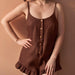 Color-Brown-Summer French Sexy Suspenders Cotton Linen Jumpsuit Pajamas Women Solid Color Cool Comfortable Homewear Women-Fancey Boutique