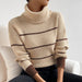 Color-Casual Striped Contrast Color Top High Necked All Matching Casual Sweater Loose Sweater-Fancey Boutique