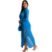 Color-Blue-Casual Women Wear Summer Chiffon Solid Color Suit Women's Clothing Two Piece Set-Fancey Boutique