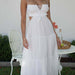 Color-White-Women Clothing V Neck Sleeveless Solid Color Stitching Big Swing Maxi Dress-Fancey Boutique