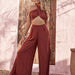 Color-Summer Solid Color Sexy Halter Chest Wrap Casual Wide-Leg Trousers Two-Piece Set-Fancey Boutique