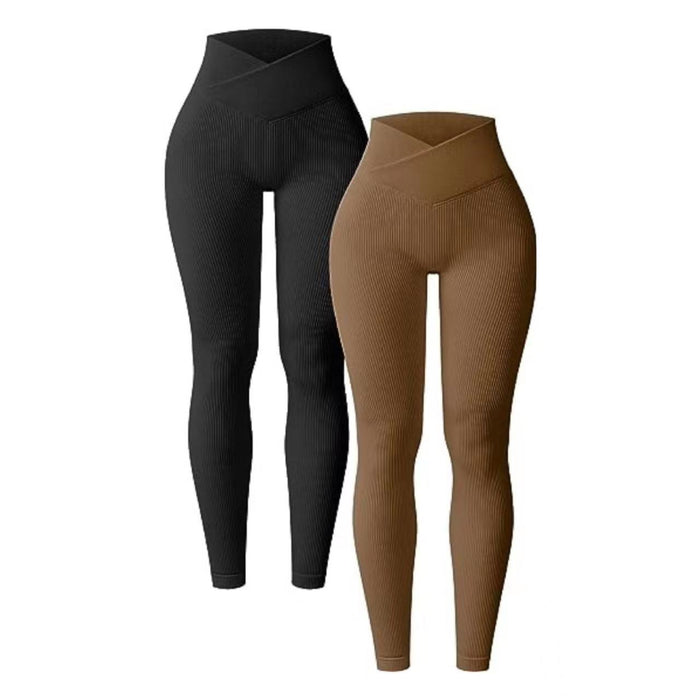 Color-Yoga Leggings Ribbed High Waist Cross Sports Workout Leggings Casual Trousers-Fancey Boutique