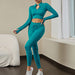 Color-Dark Green Two-Piece Suit-Solid Color Seamless Sports Yoga Suit Long Sleeved T shirt Popular Moisture Wicking Running Fitness Clothes Women-Fancey Boutique