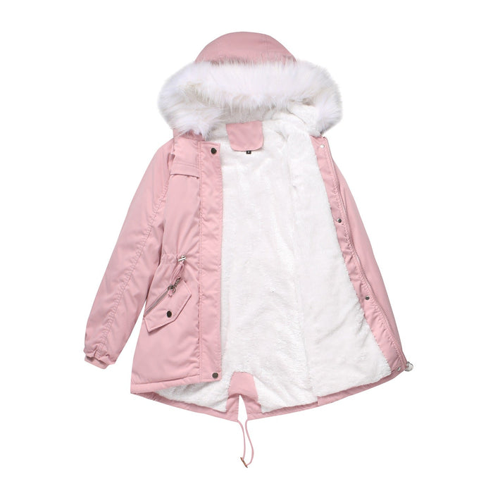 Color-Pink-Parka Women Plus Size Mid-Length Fleece Lined Coat Women Warm with Fur Collar Loose Winter Coat Plus Size-Fancey Boutique