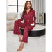 Color-Pajamas Women Autumn Winter Red Threaded Long Sleeve Home Wear Two Piece Set-Fancey Boutique