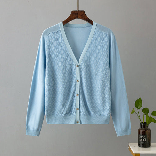 Color-Ice Blue-Ice Silk Thin Cardigan Women Sweater Summer Loose Western Gentle Outer Shawl Air Conditioning Shacket Women-Fancey Boutique