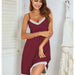 Color-Burgundy-Summer Women Clothing Pajamas Lace Modal Rayon Sling Ladies Homewear Nightdress Women-Fancey Boutique