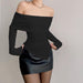 Color-Fashionable off Shoulder Irregular Asymmetric Long Sleeve Top Autumn Simple Solid Color Top-Fancey Boutique