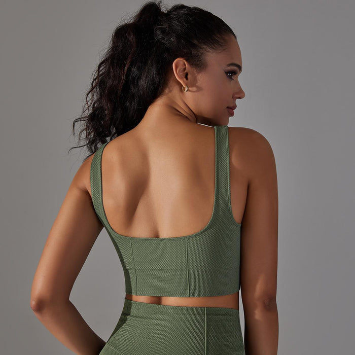 Color-Army Green-Solid Color Breathable Beauty Back Workout Underwear Sports Seamless Knitted Vest Push up Shockproof Workout Bra-Fancey Boutique