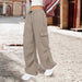 Color-Women Clothing Solid Color Nylon Multi Pocket Loose Cargo Pants-Fancey Boutique