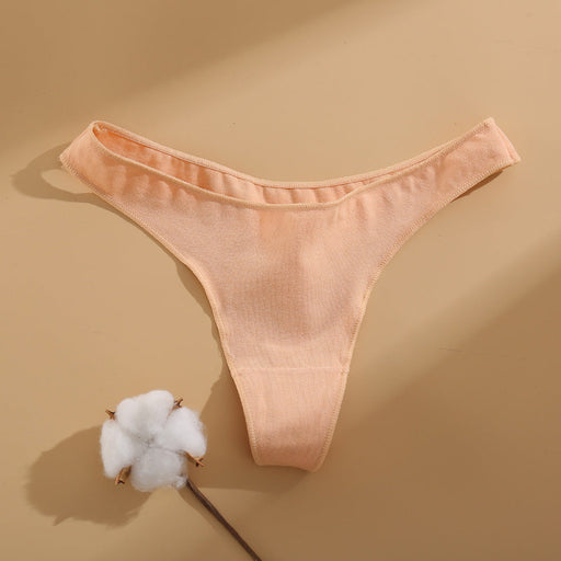 Color-Apricot-Women T-Back Basic Cotton Underwear Solid Color Sexy High Split Briefs-Fancey Boutique