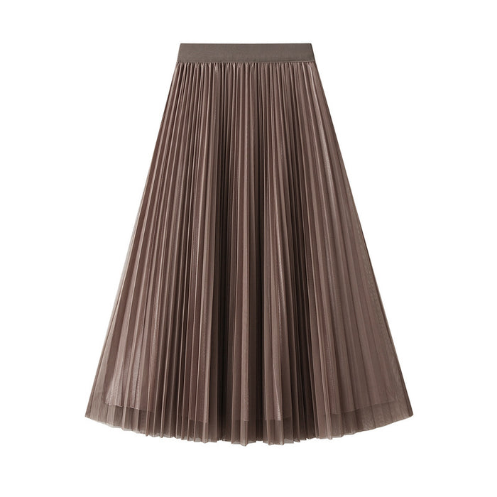 Color-Veil Skirt Women Spring High Waist Elastic Waist Tulle Skirt Pleated Skirt Two Sided-Fancey Boutique