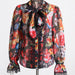 Color-Multi-Elegant Vacation Printed Shirt Autumn Lace Bow Bell Sleeve Loose Top-Fancey Boutique