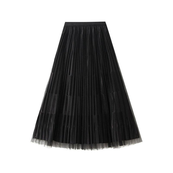 Color-High End Mesh Pleated Skirt Women Front Back Wear Western A line Skirt College Slimming-Fancey Boutique