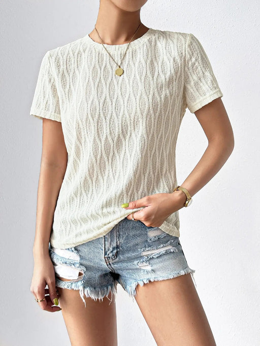 Color-Summer Solid Color Short Sleeve Hollowed Casual T shirt-Fancey Boutique