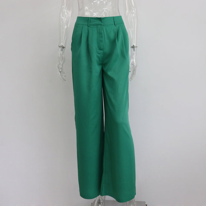 Color-Mint-Spring Autumn Office Work Pant Women Casual High Waist Figure Flattering Straight Leg Pants-Fancey Boutique
