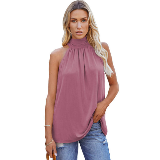 Color-Pink-Summer Solid Color Sleeveless Top Women Mid-Length Casual Pullover Vest-Fancey Boutique