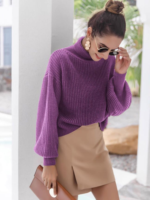 Color-Women Live Shot Elegant Graceful Design Half Turtleneck Soft Glutinous Purple Knitted Sweater-Fancey Boutique
