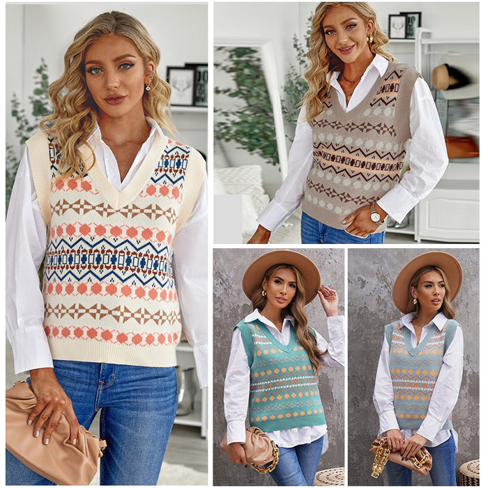 Color-winter Sweater Vest Women Casual Loose V-neck Pullover-Fancey Boutique