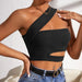 Color-WomenClothing New Sexy Hollow Out Cutout out Knitted Vest Ultra Short Oblique Shoulder Tank-Top-Fancey Boutique