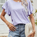 Color-Purple-Summer Women Clothing Women Tops Hollow Out Cutout Out Round Neck Ruffle Sleeve Casual T Shirt-Fancey Boutique