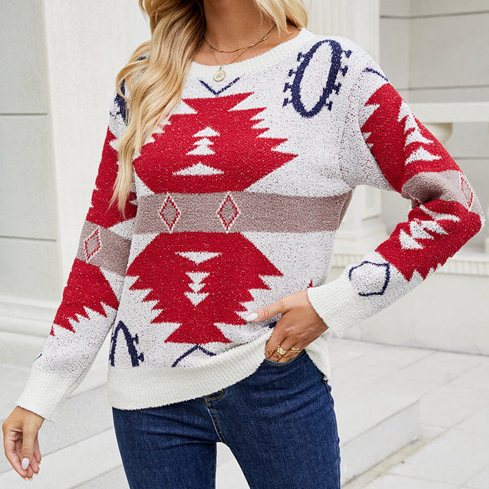 Color-Contrast Color Women Knitwear Autumn Winter Christmas Long Sleeved Sweater Women-Fancey Boutique