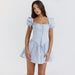 Color-Blue-Women Clothing Bubble Sleeve Square Collar Dress Corset Princess Two Piece Sexy Dopamine Wear-Fancey Boutique