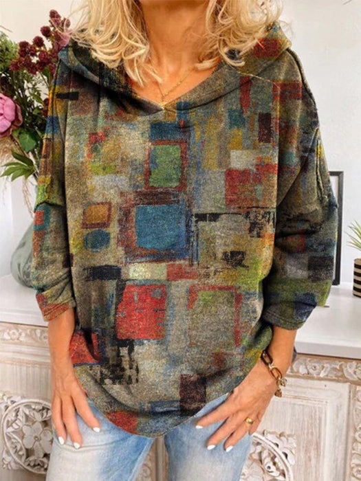 Color-Plus Size Autumn Winter Women Loose Printed Long Sleeve Hooded Sweater-Fancey Boutique